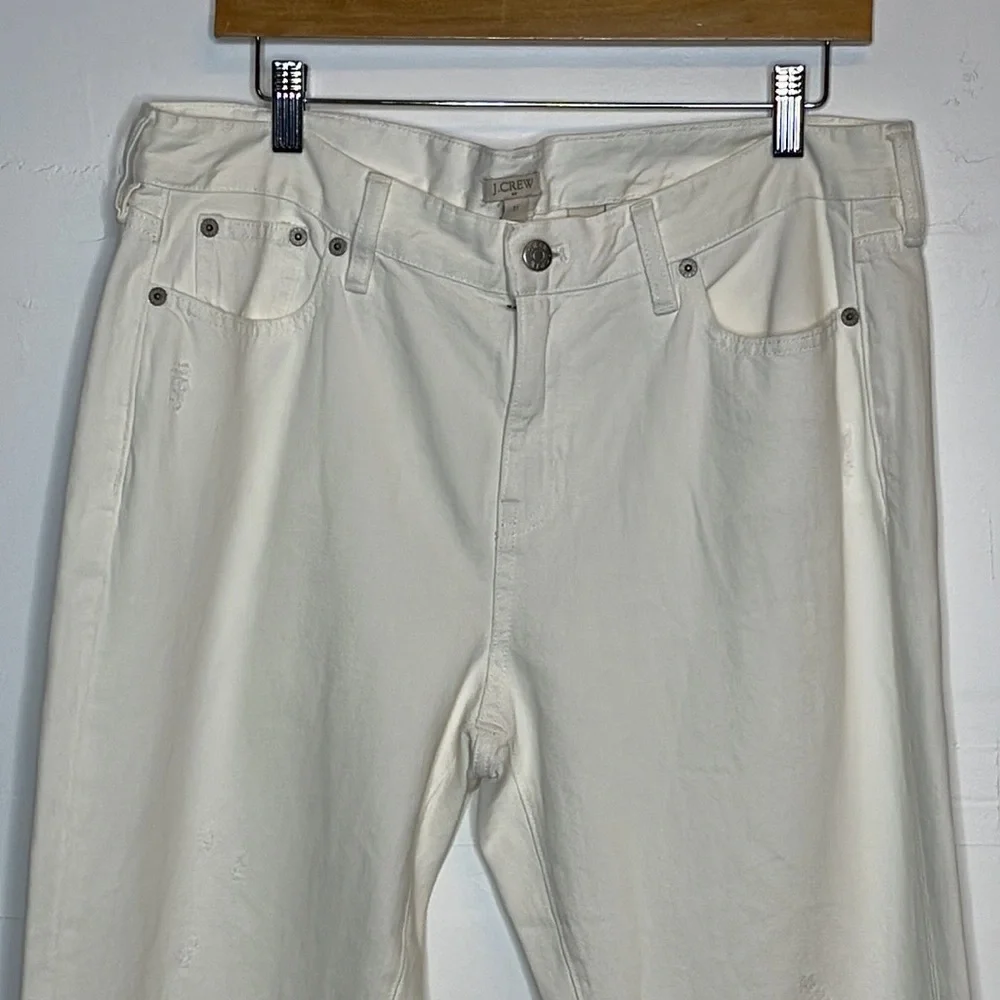 J. Crew White Distressed Straight Jeans